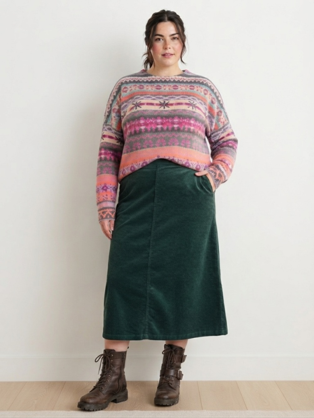 Vintage Fair Isle Crewneck Sweater Multi-Color Geometric Knit Pullover Size L/XL